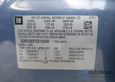 2012 Chevrolet Equinox 1Lt from USA, damaged, VIN 2GNFLEEK7C6102942